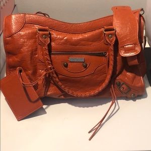 Balenciaga Orange Leather Satchel